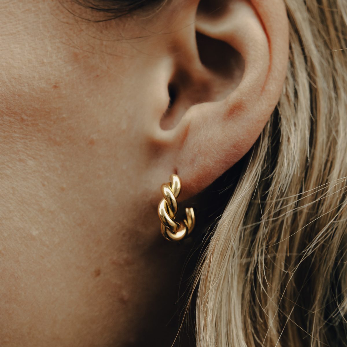 Gold Ridge Twist Hoop Earrings