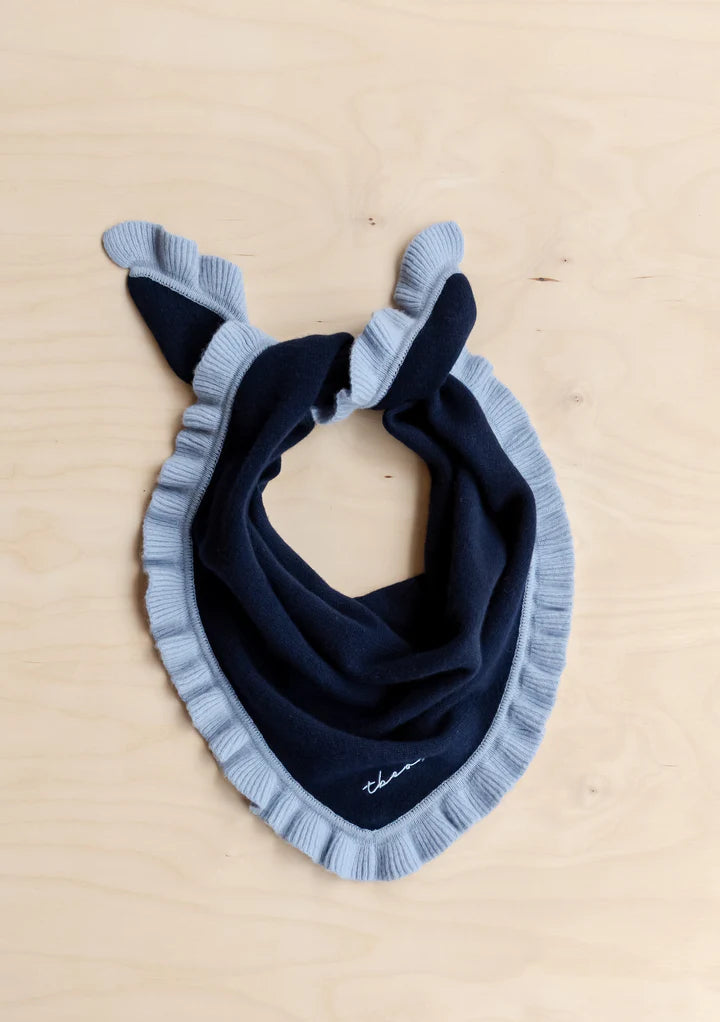 Merino Triangle Scarf, Navy Ruffle