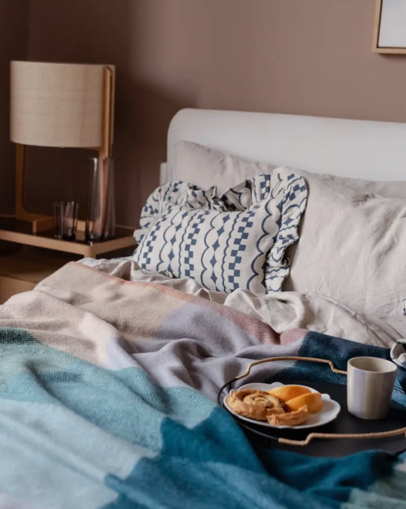 Navy Ruffle Cotton Cushion