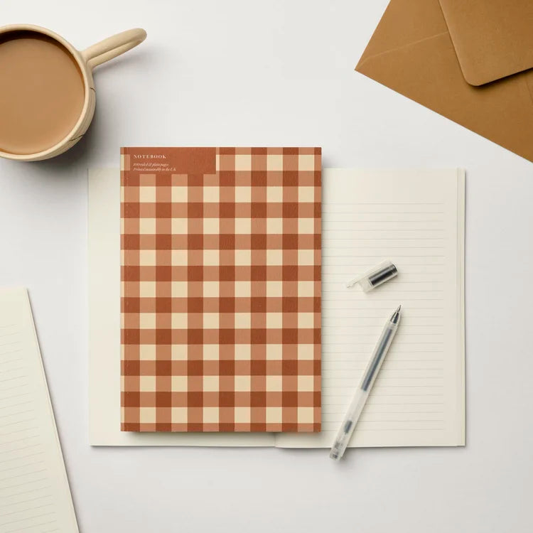 A5 Cinnamon Gingham Ruled & Plain Notebook