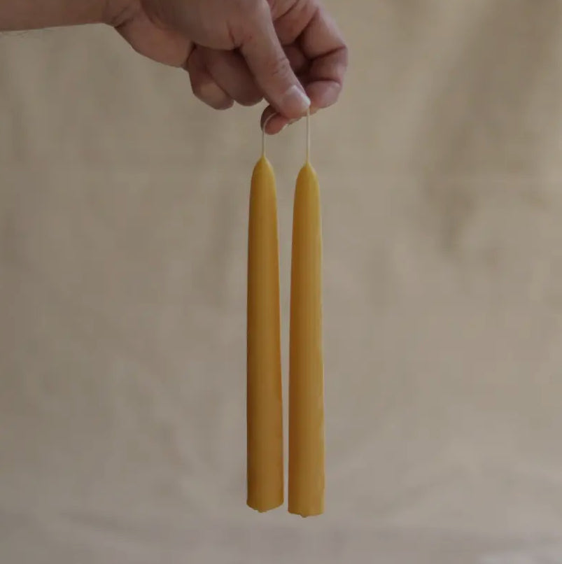 Hand Dipped Taper Beeswax Candles, Pair