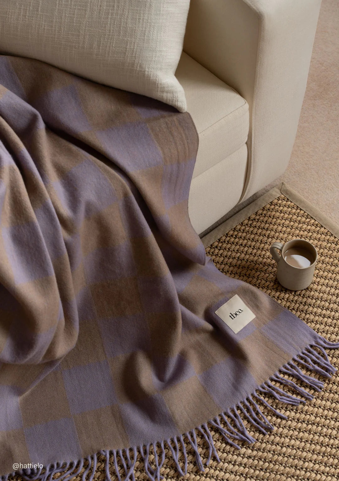 Recycled Wool Blanket,
Lilac & Coffee Checkerboard
