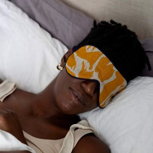Eye Mask - Linen/Merino Navy and Yellow