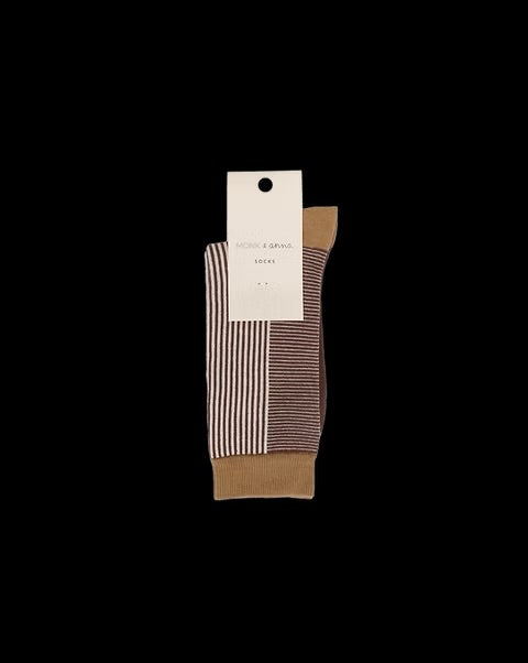 Cotton Socks, Small Stripe, Dark Wood