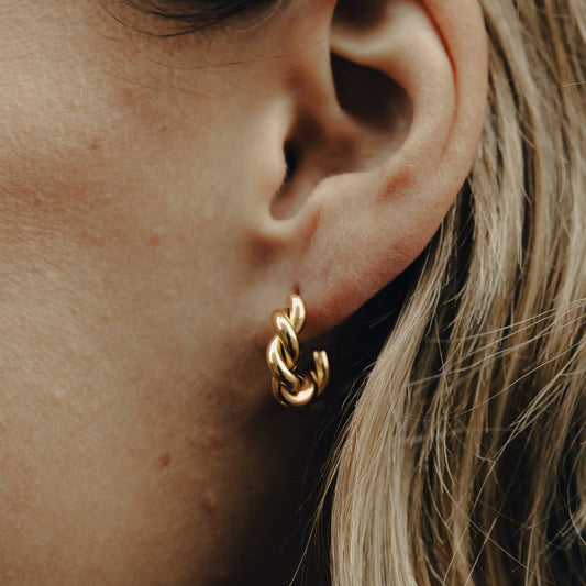 Gold Ridge Twist Hoop Earrings