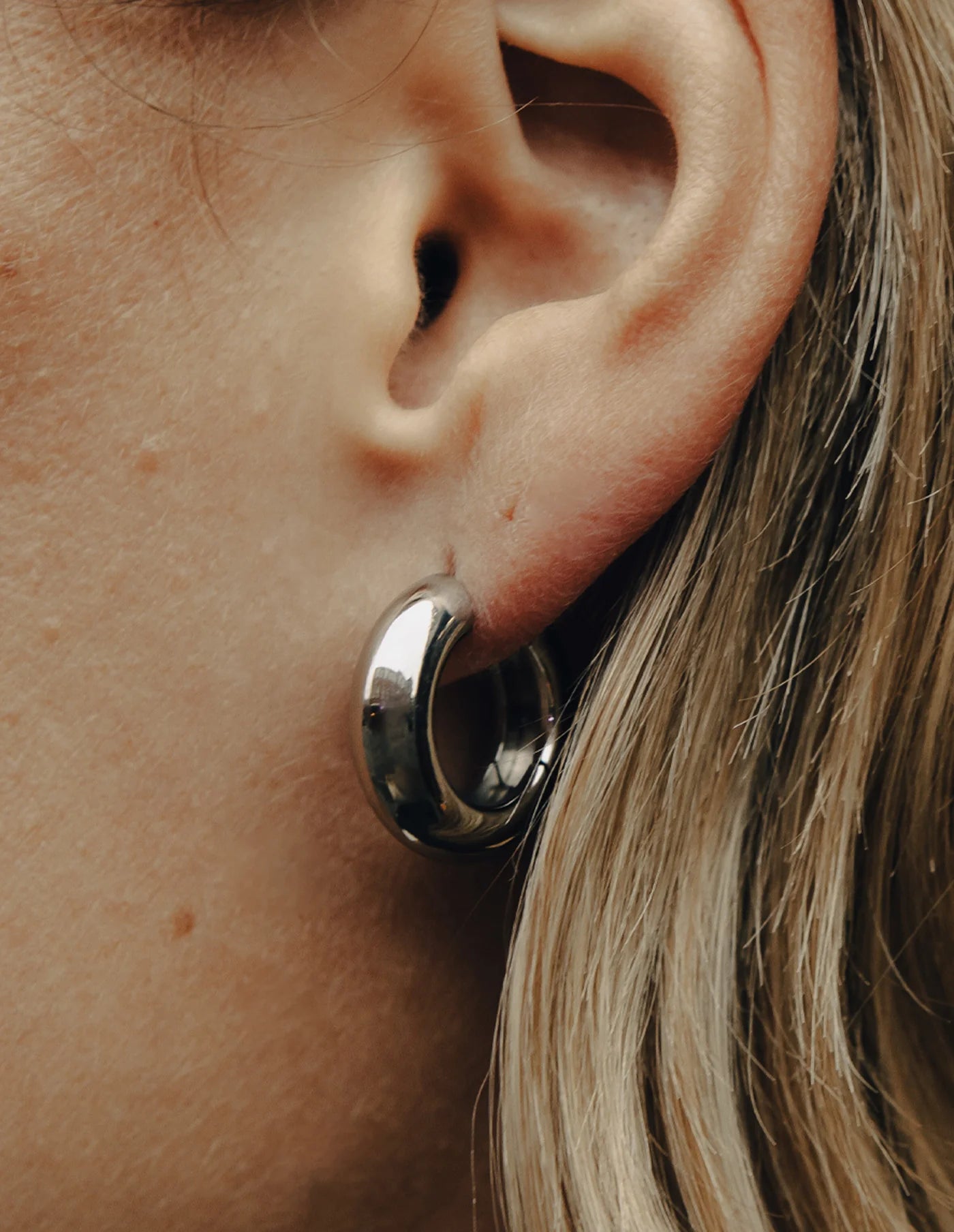 Silver Medium Bold Hoop Earrings