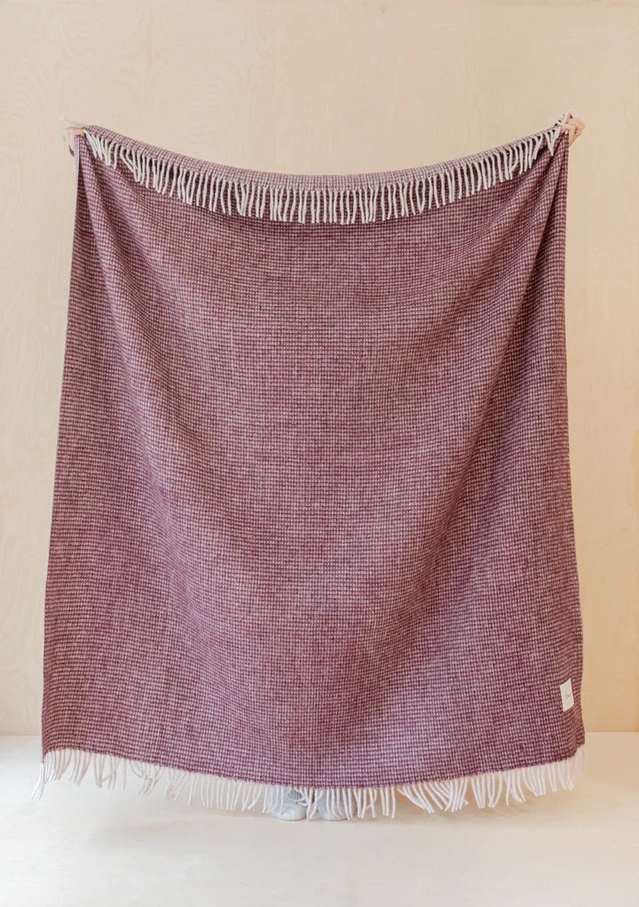Recycled Wool Waffle Blanket, Berry