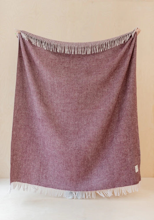 Recycled Wool Waffle Blanket, Berry