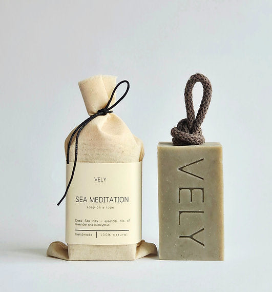 Dead Sea Clay Natural Handmade Soap On A Rope "Sea Meditation"
