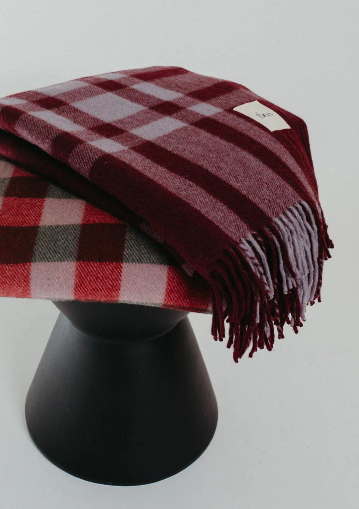 Recycled Wool Blanket, Burgundy Modern Tartan