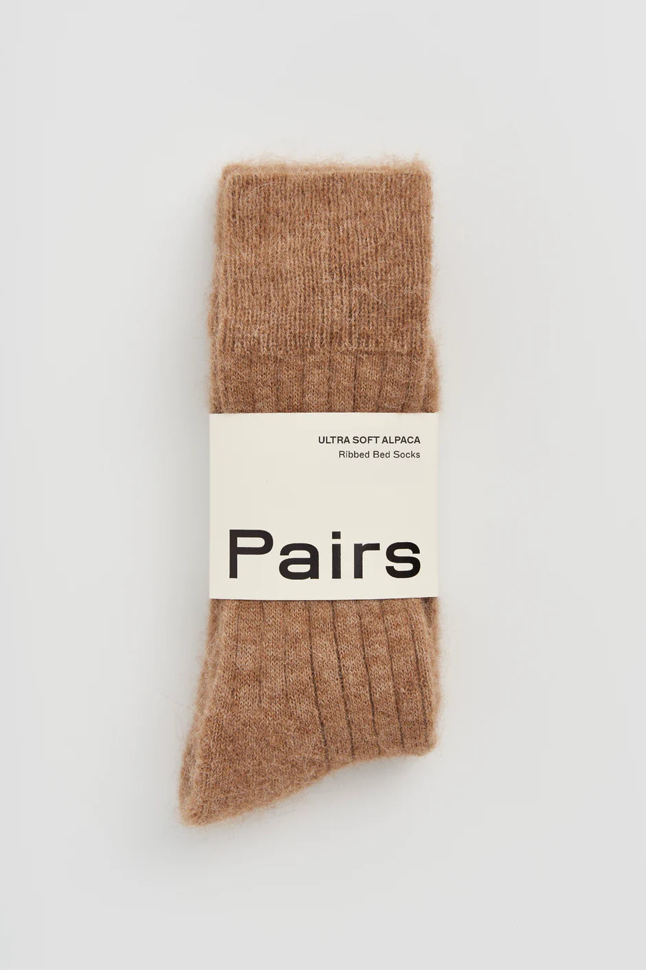 Alpaca Ribbed Bed Socks, Biscuit Beige