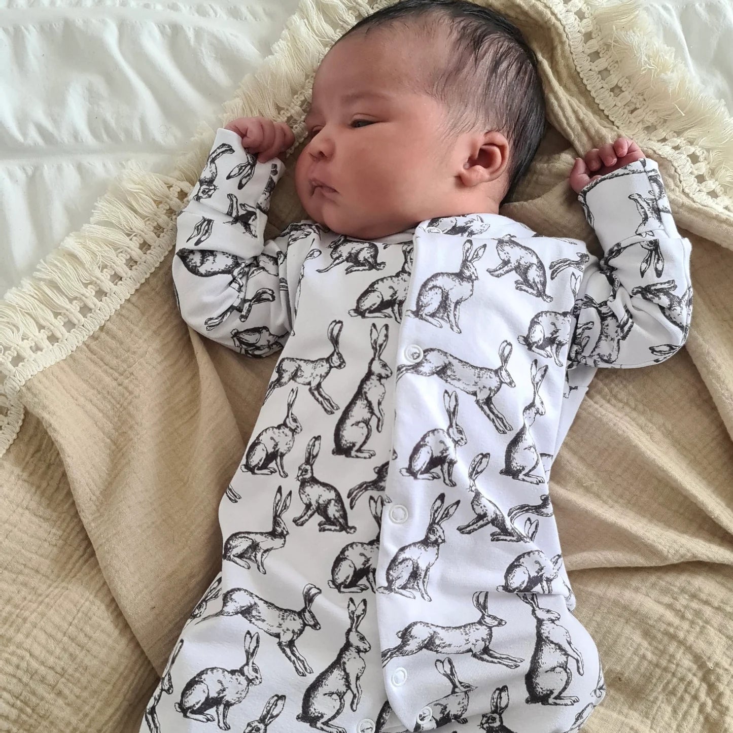Hare Print Cotton Sleepsuit