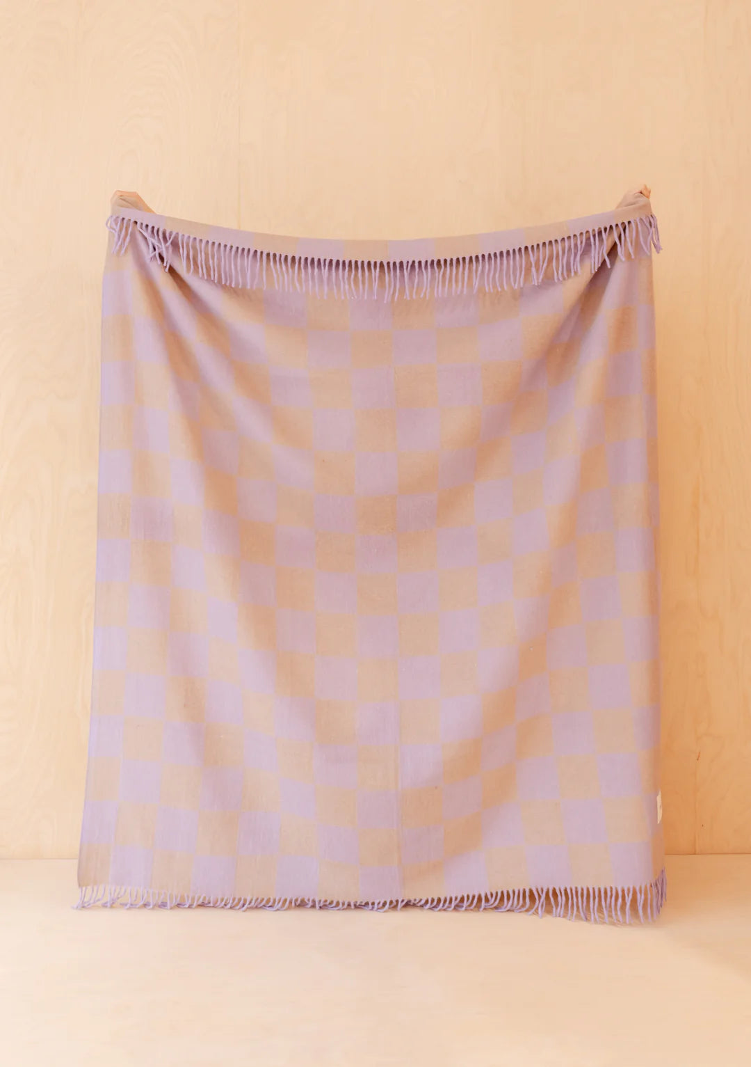 Recycled Wool Blanket, 
Lilac & Coffee Checkerboard