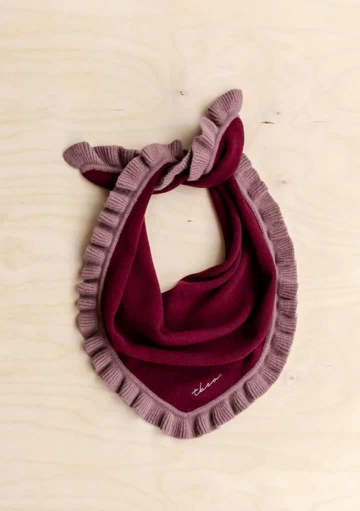 Merino Triangle Scarf, Burgundy Ruffle