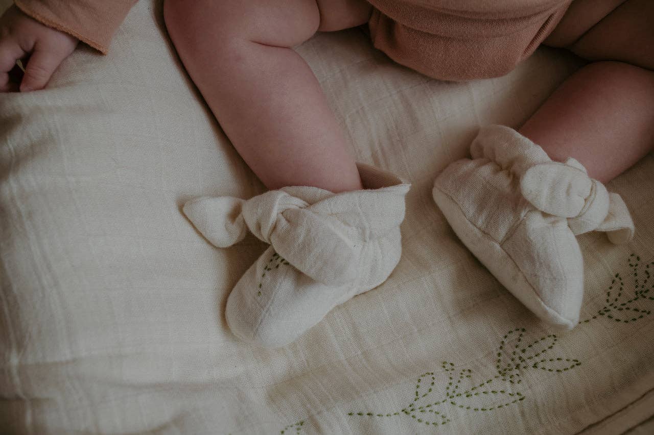Organic Cotton Muslin Booties, 0-6 months