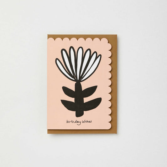 White and Peach Dahlia Birthday Wishes Card