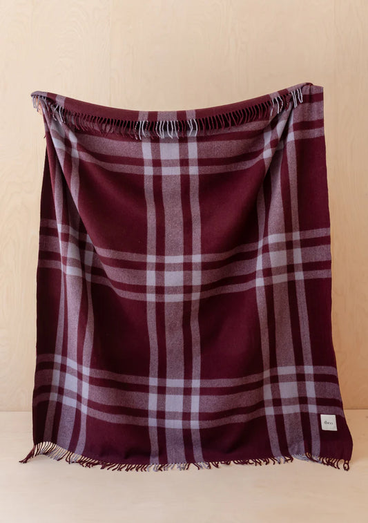 Recycled Wool Blanket, Burgundy Modern Tartan