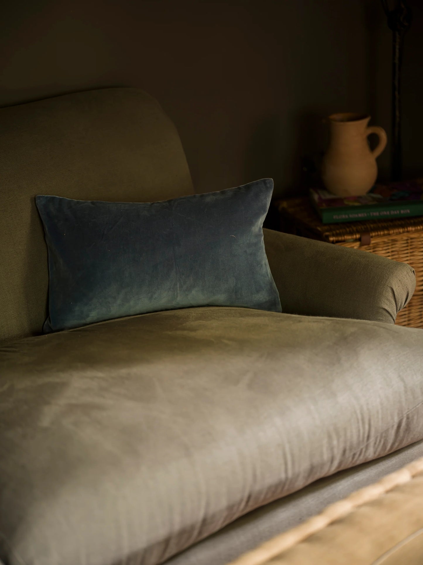 Cotton Velvet Cushion, Fjord Blue