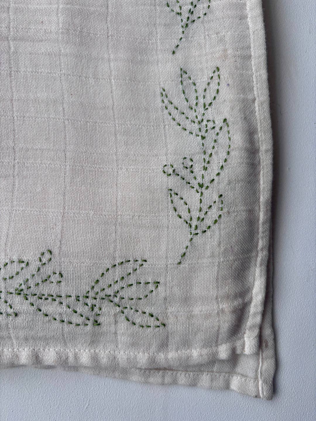 Large organic cotton embroidered muslin swaddle