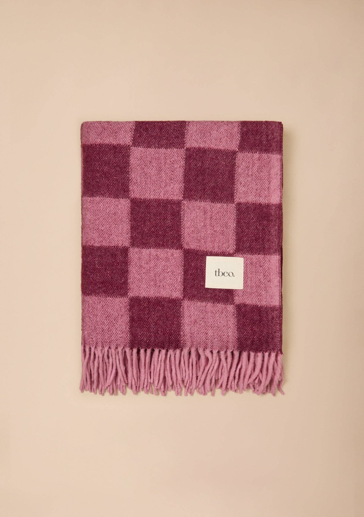 Recycled Wool Blanket in Rose and Fig Checkerboard