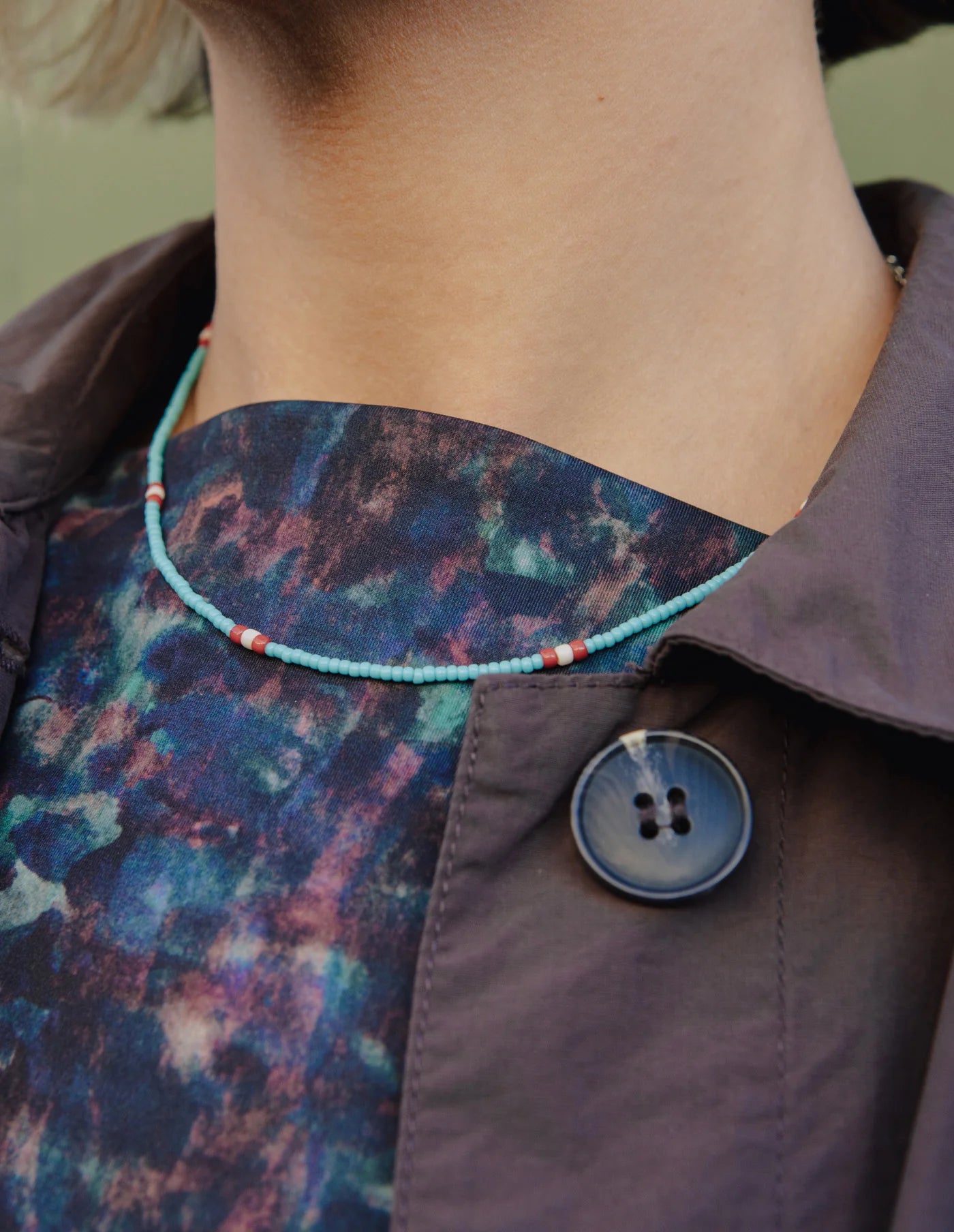 Turquoise and Red Beaded Necklace