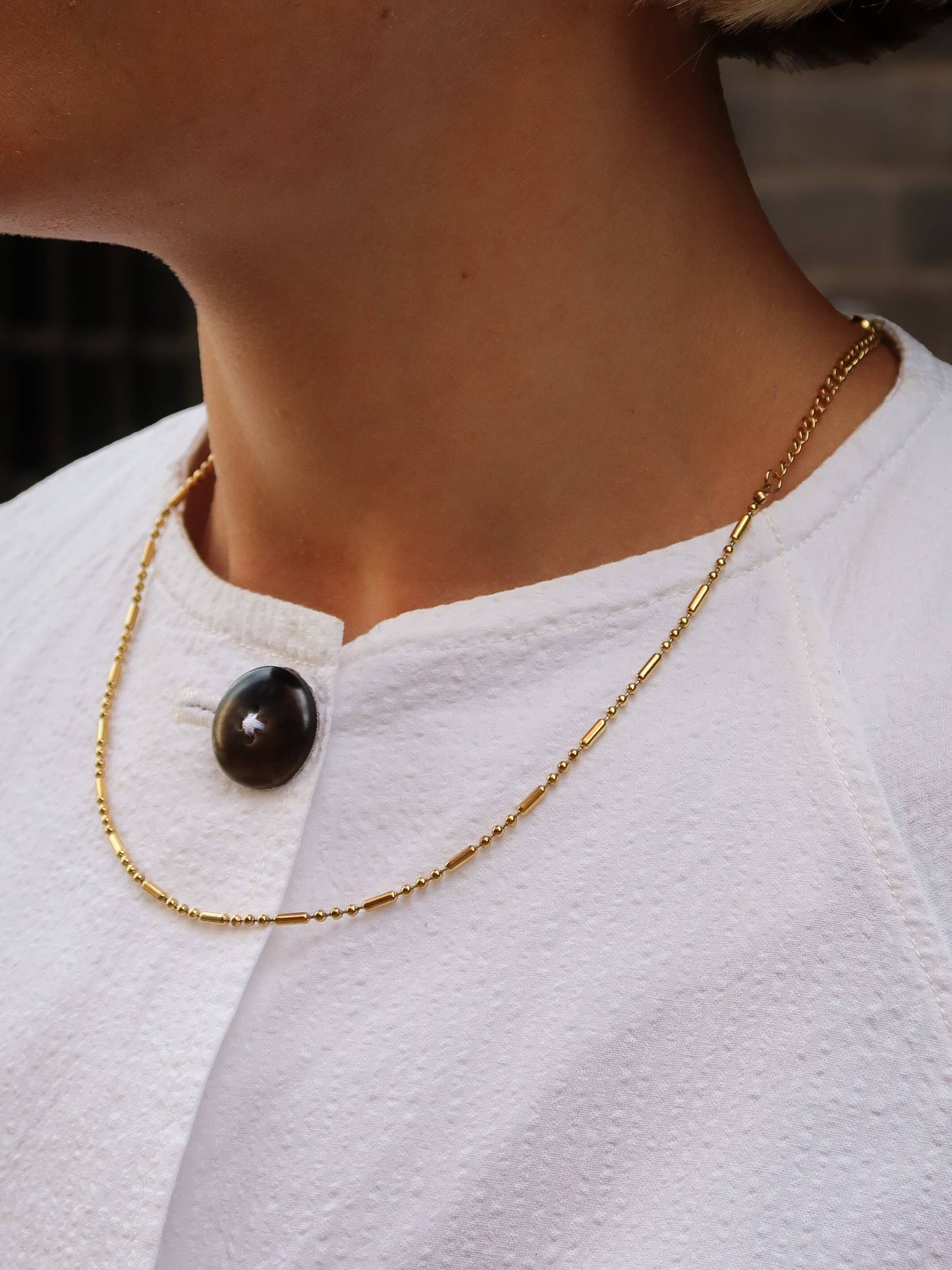 Gold Beaded Necklace, Waterproof
