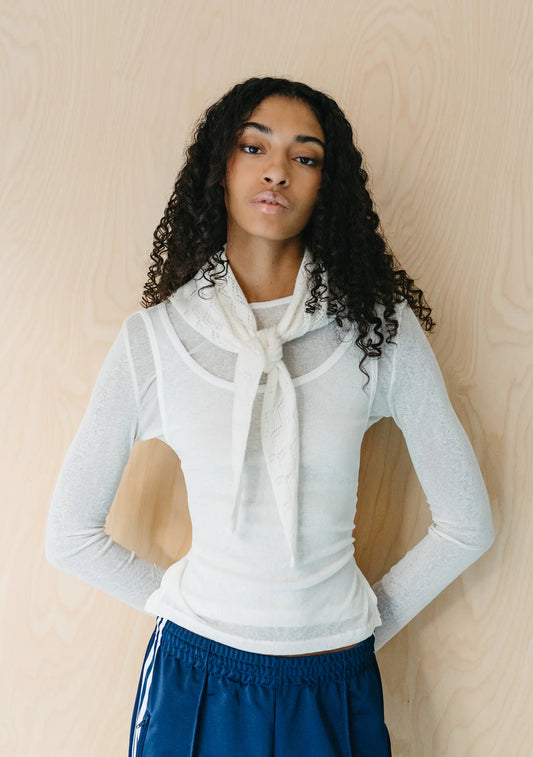 Merino Wool Triangle Scarf,
White Pointelle