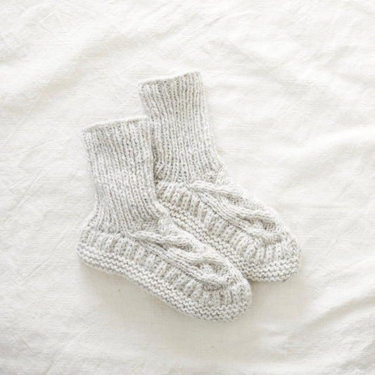 Cable Knit Lined Wool Slipper Socks, Cream