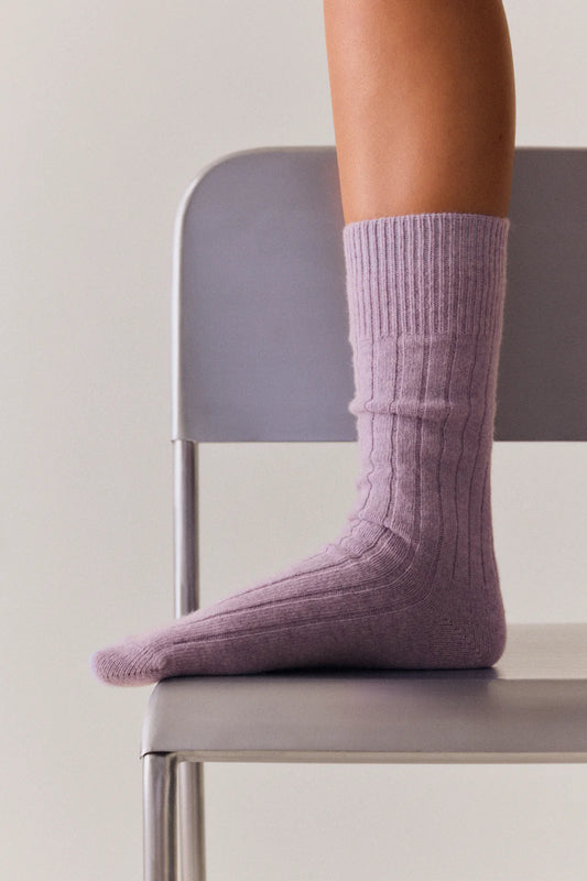 Merino Bed Socks, Parma Violet