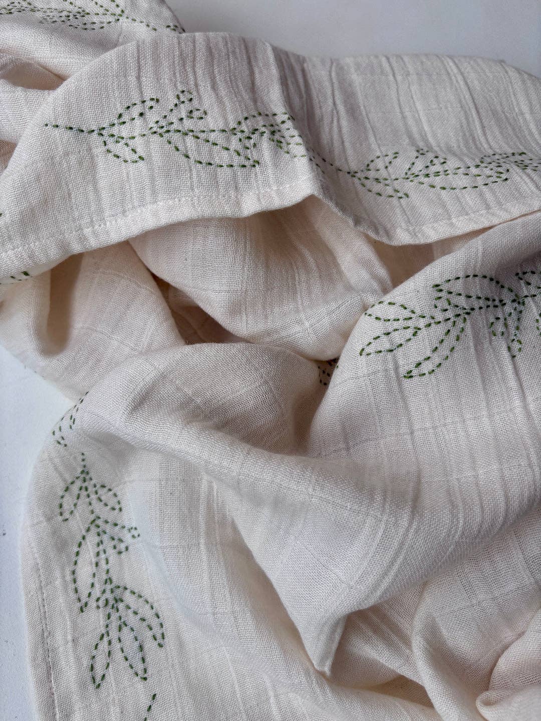 Large organic cotton embroidered muslin swaddle