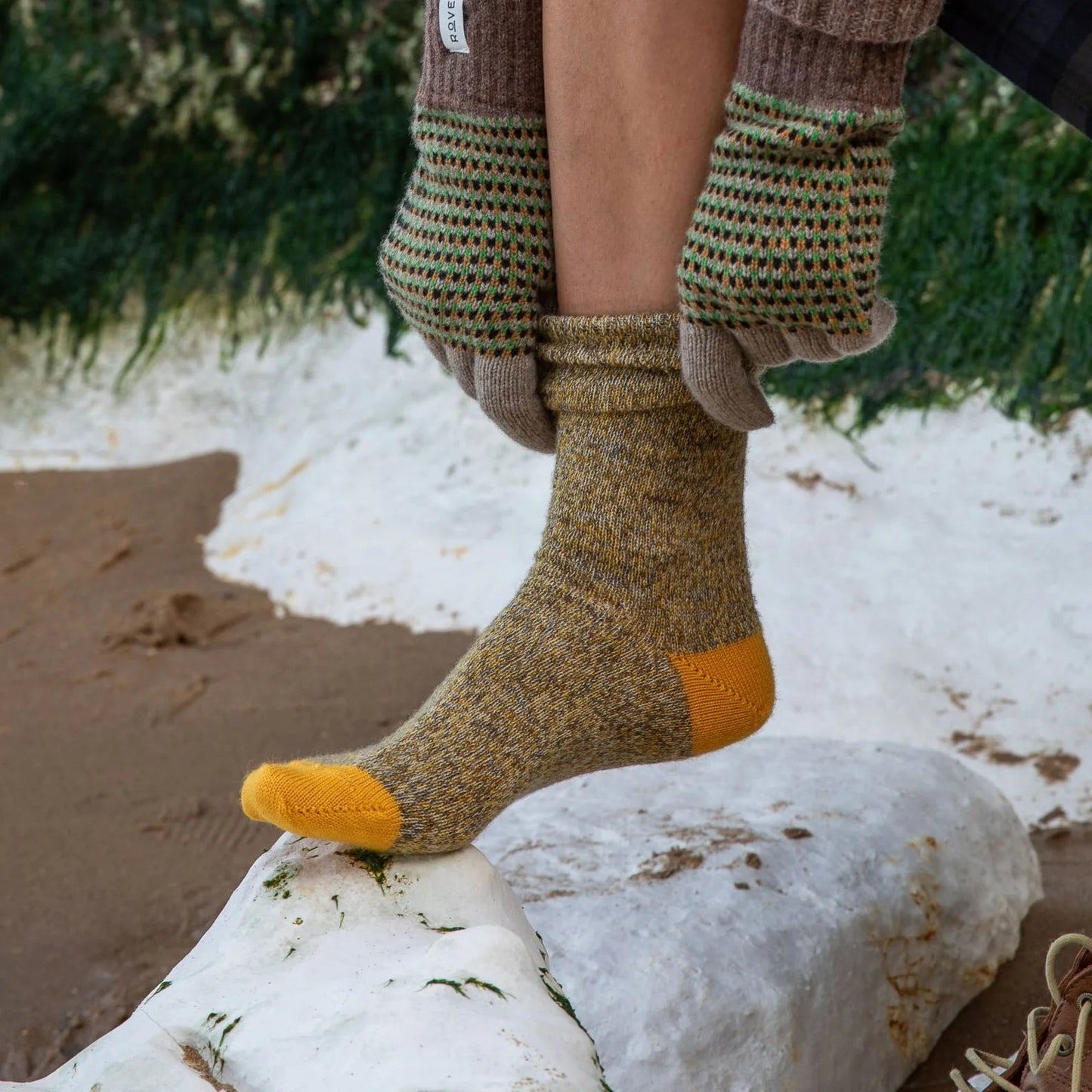 Fine Merino Wool Socks, Dark Yellow Marl