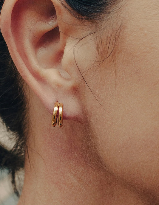 Gold Double Layer Huggie Hoops