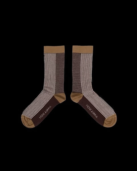 Cotton Socks, Small Stripe, Dark Wood