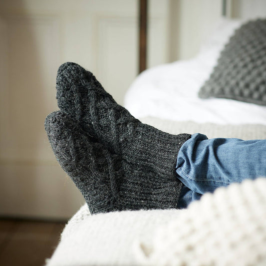 JANA Cable Knit Lined Wool Slipper Socks, Dark Grey, 9-11