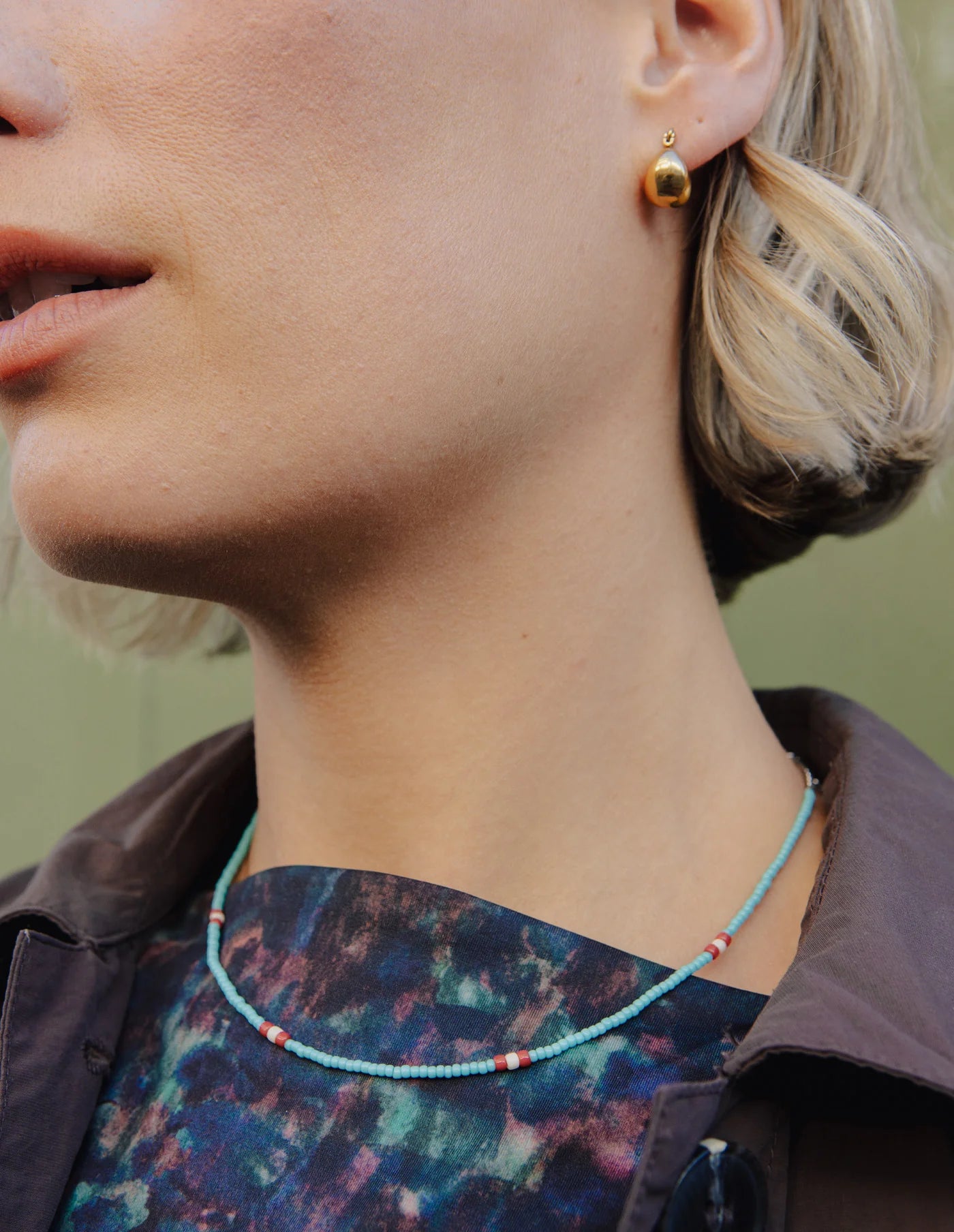 Turquoise and Red Beaded Necklace