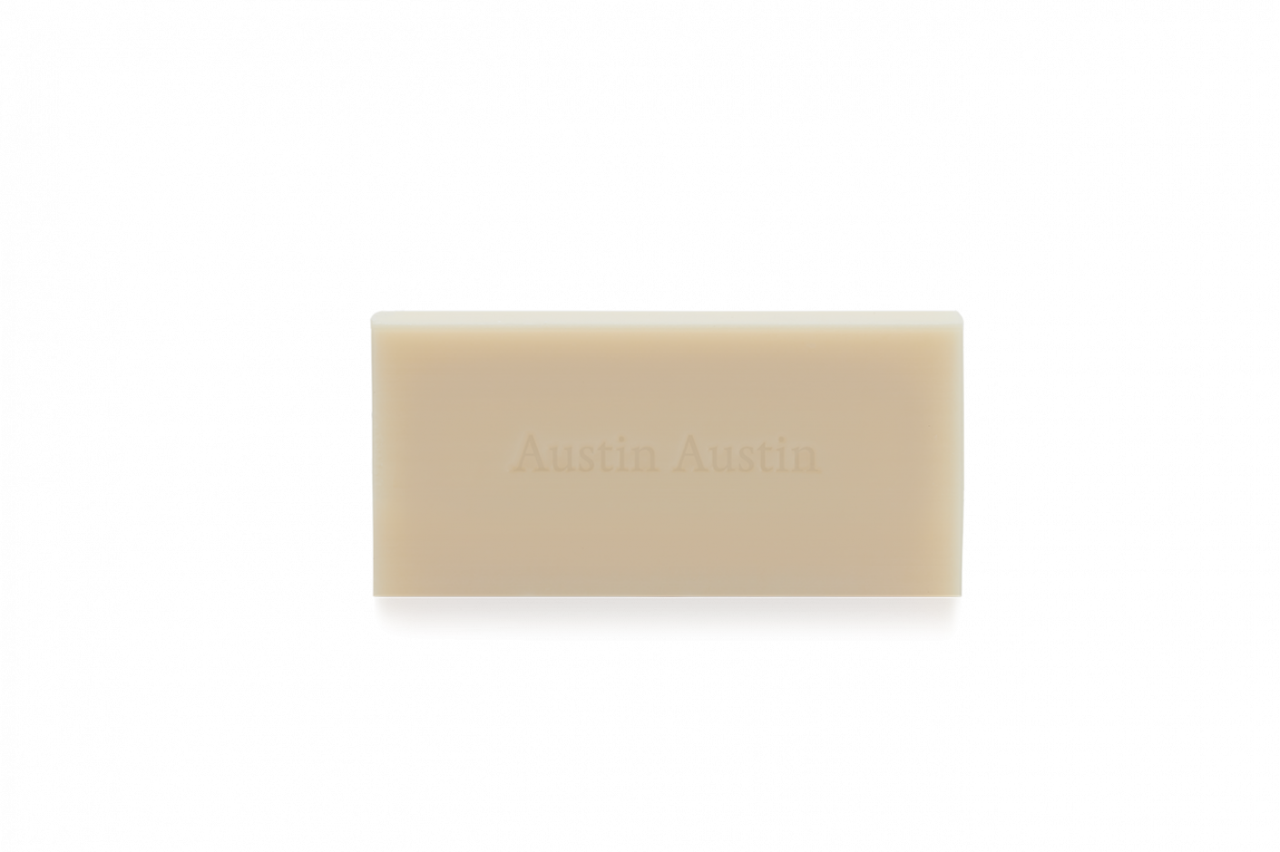 Rectangular cream coloured soap with Austin Austin printed
