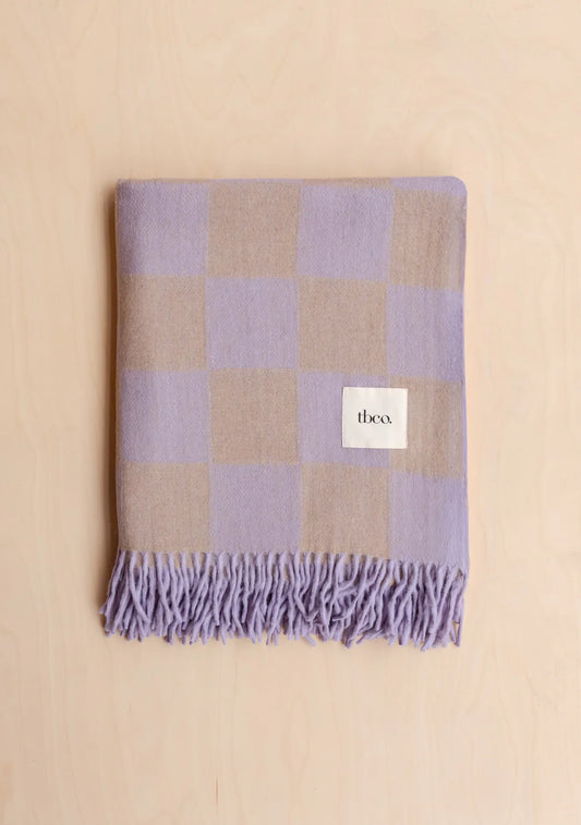 Recycled Wool Blanket, 
Lilac & Coffee Checkerboard