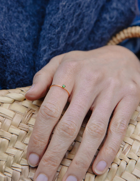 Gold Dainty Green Gemstone Ring