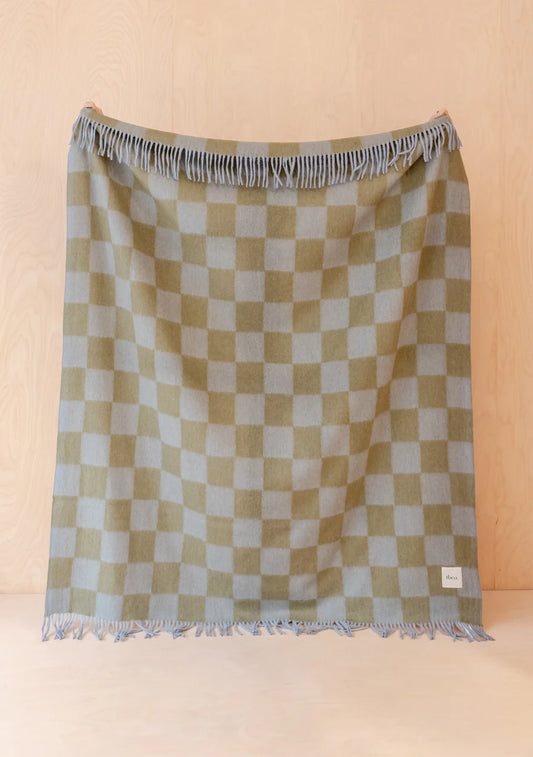 Recycled Wool Blanket, 
Blue & Green Checkerboard