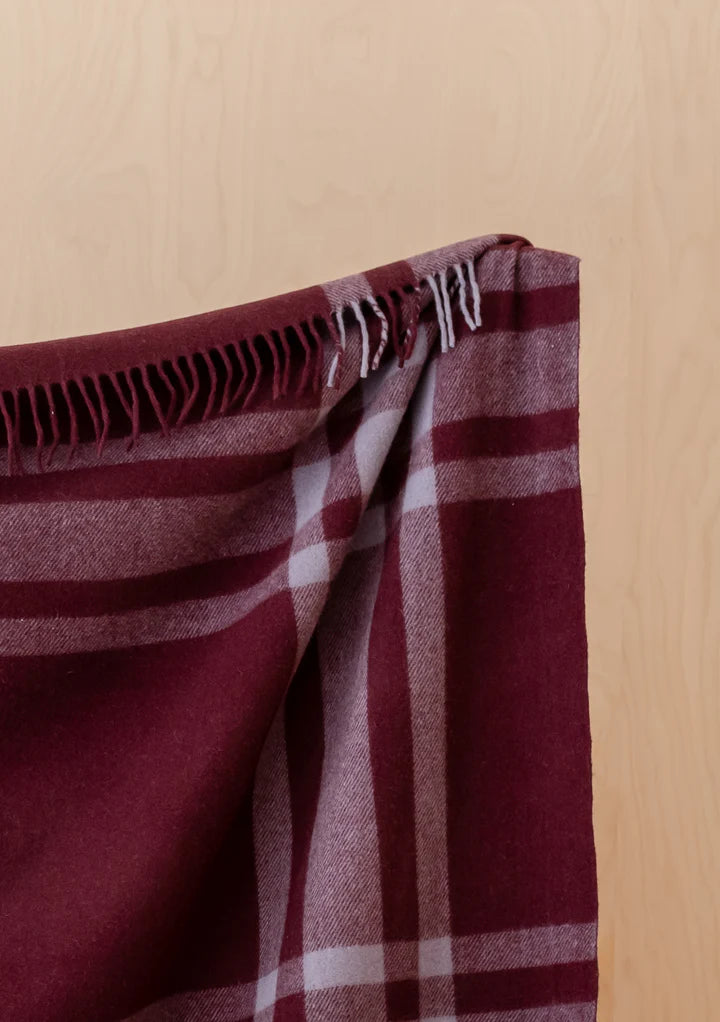 Recycled Wool Blanket, Burgundy Modern Tartan