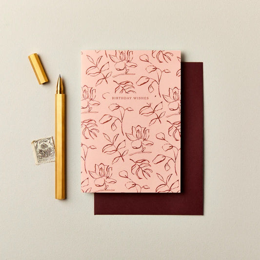 Floral Birthday Card, Rust & Peach