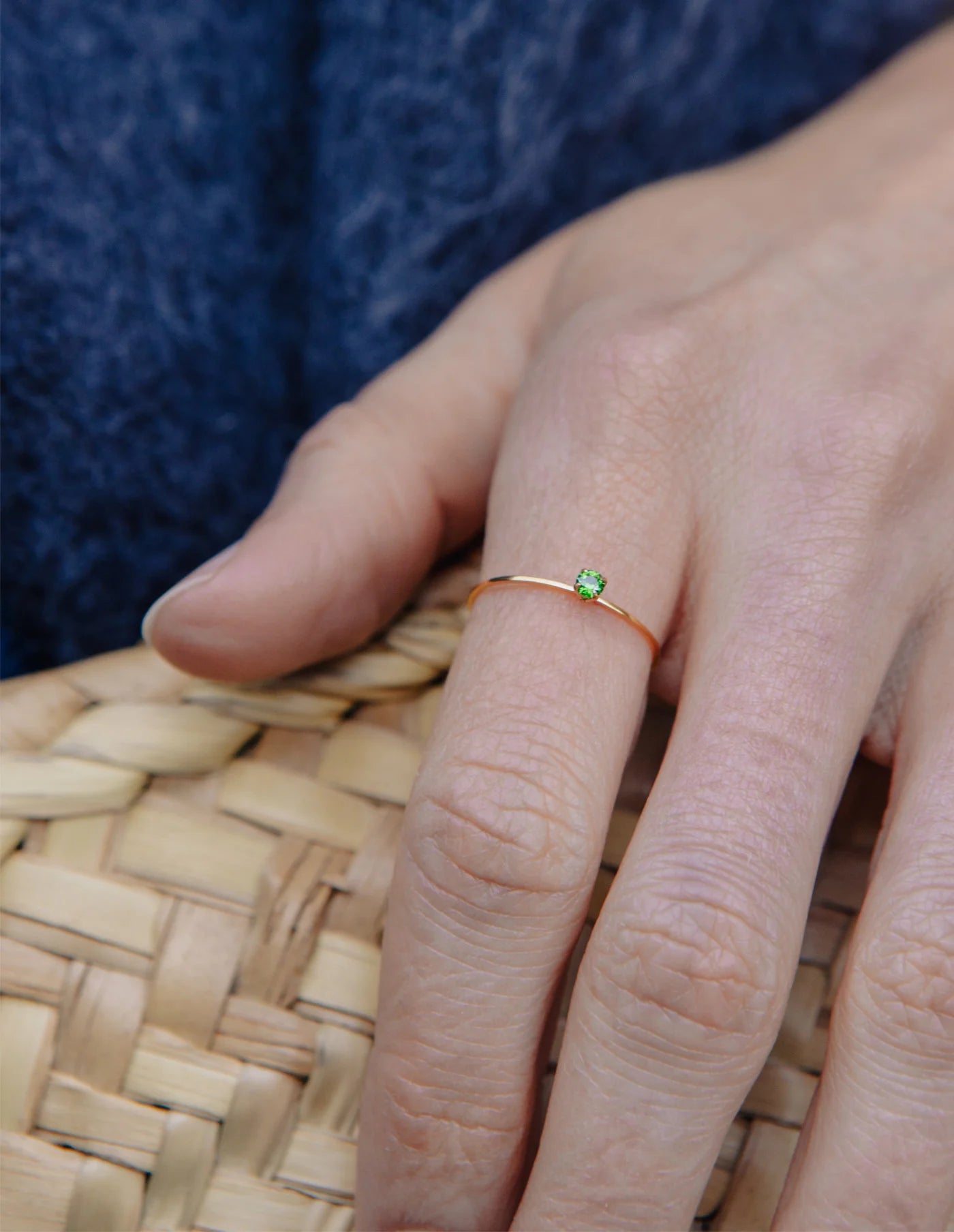 Gold Dainty Green Gemstone Ring