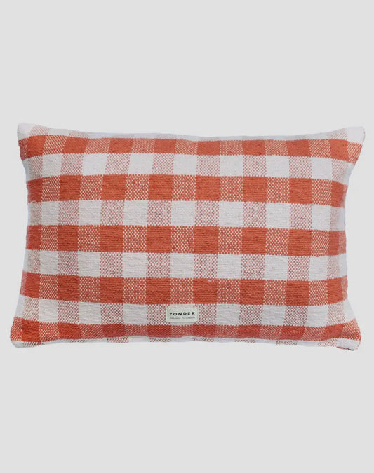 Large Checked rectangular cushion in orange and cream colours 