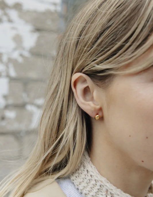 Gold Flat Bead Stud Earrings