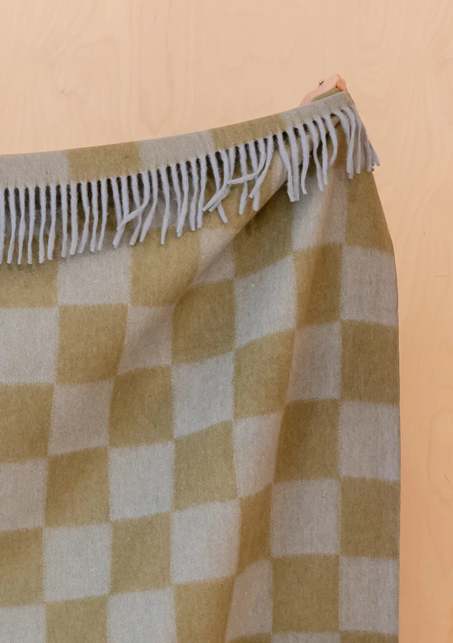 Recycled Wool Blanket, 
Blue & Green Checkerboard