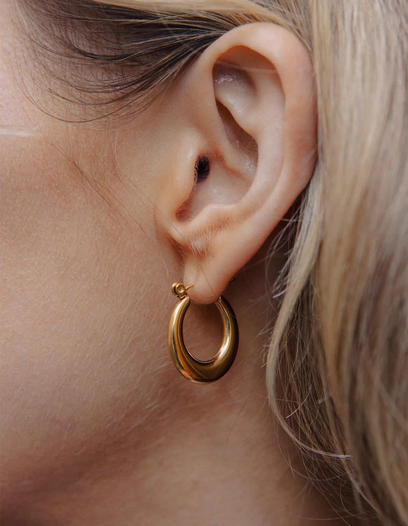 Gold Oval Hoops Earrings