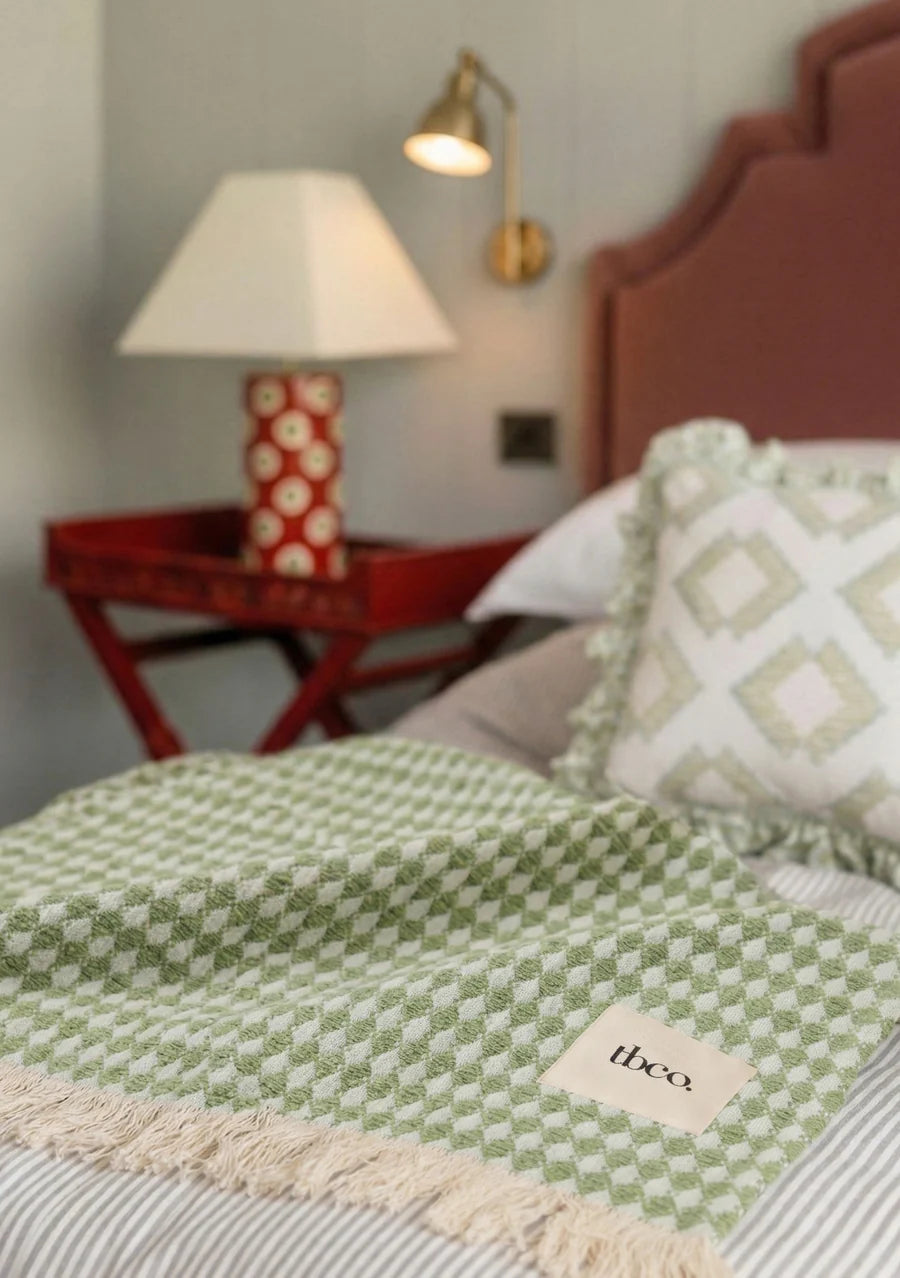 Cotton Throw, Green Argyle