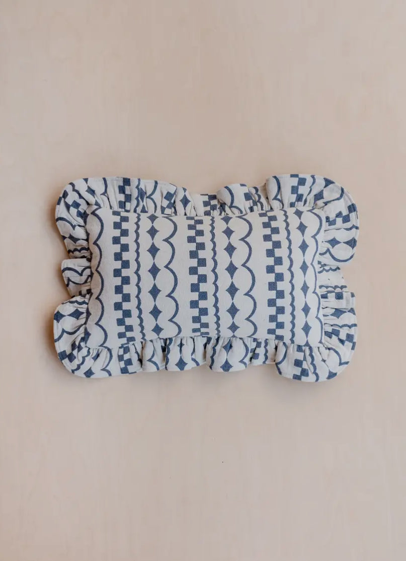 Navy Ruffle Cotton Cushion