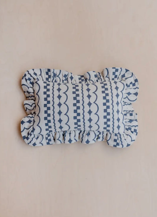 Navy Ruffle Cotton Cushion