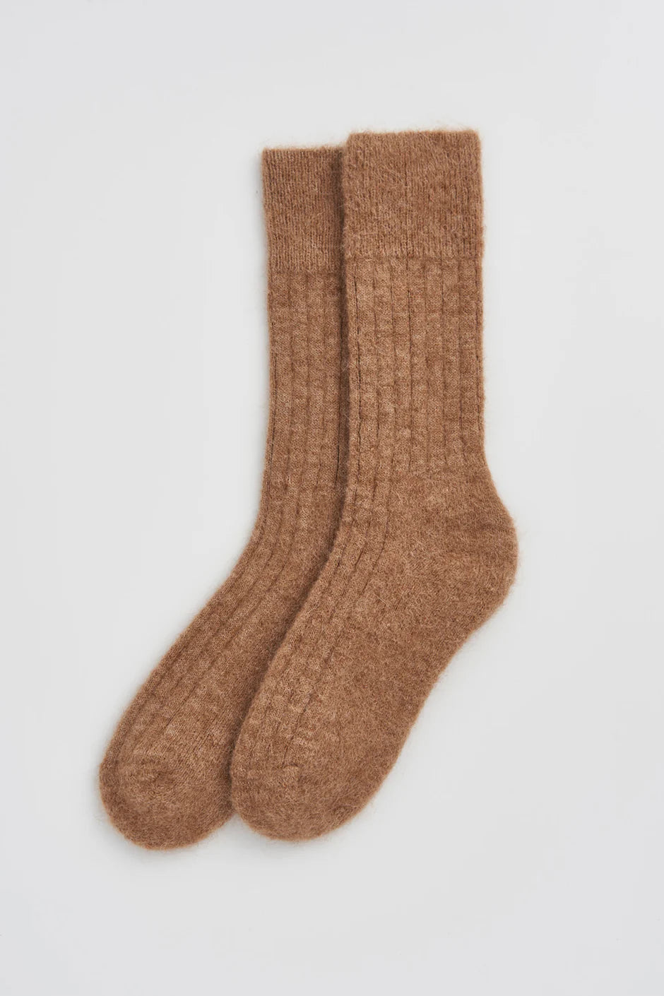Alpaca Ribbed Bed Socks, Biscuit Beige